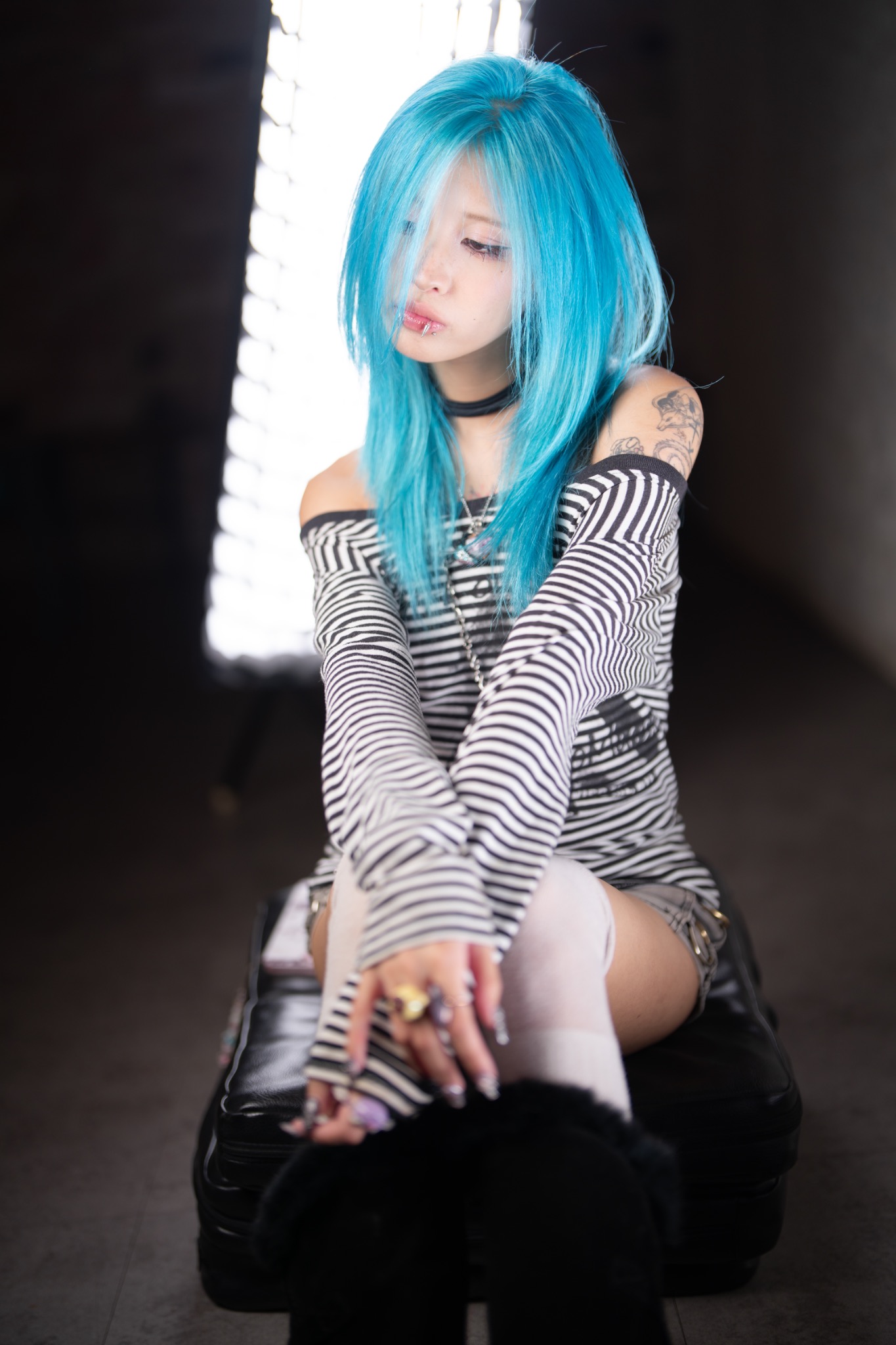 Bethia vivid turquoise long layered hairstyle