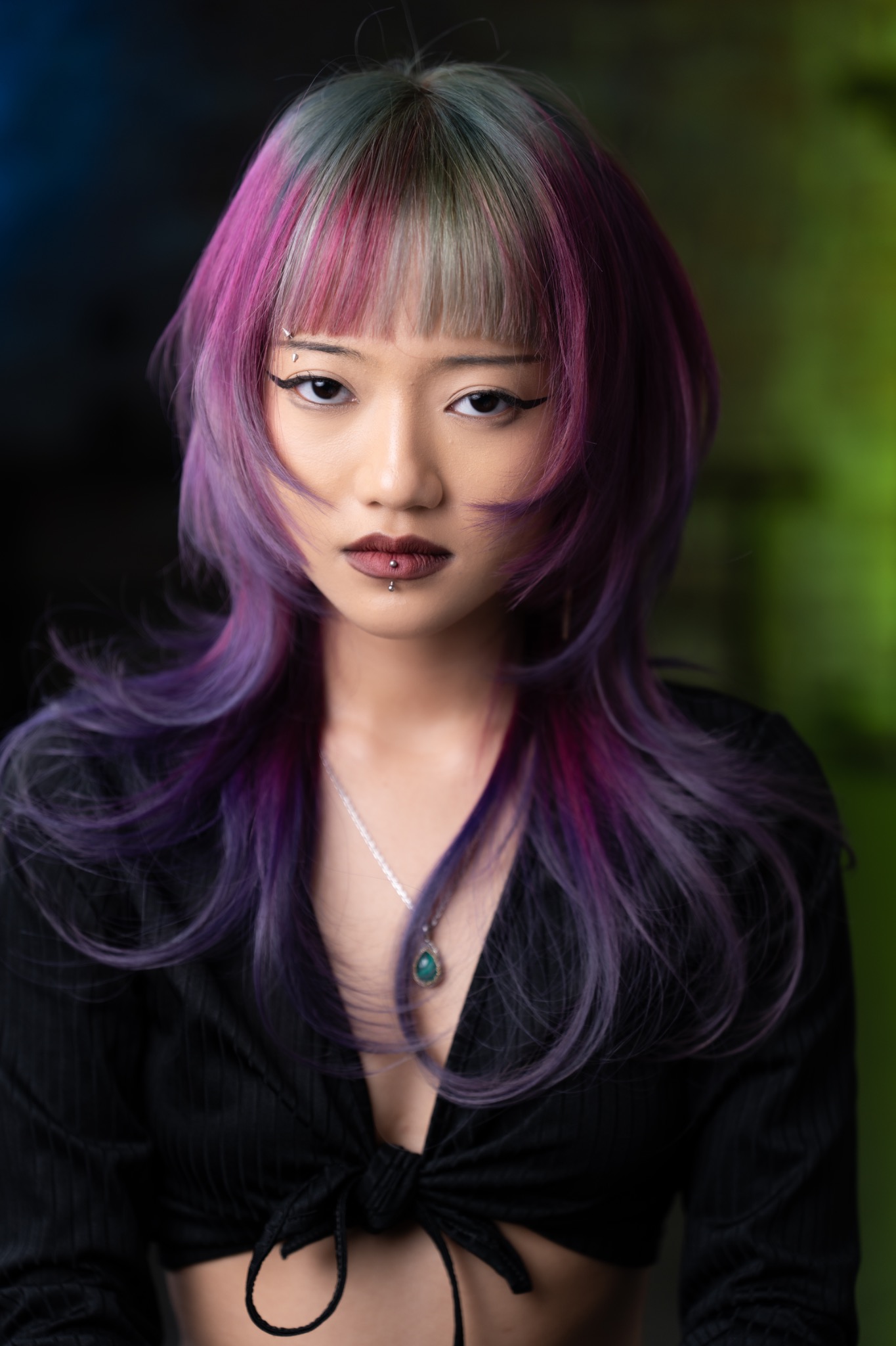 Rhea purple and pink creative colour layered haircut